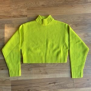 Aritzia Lime Green Cropped Mock Neck Sweater